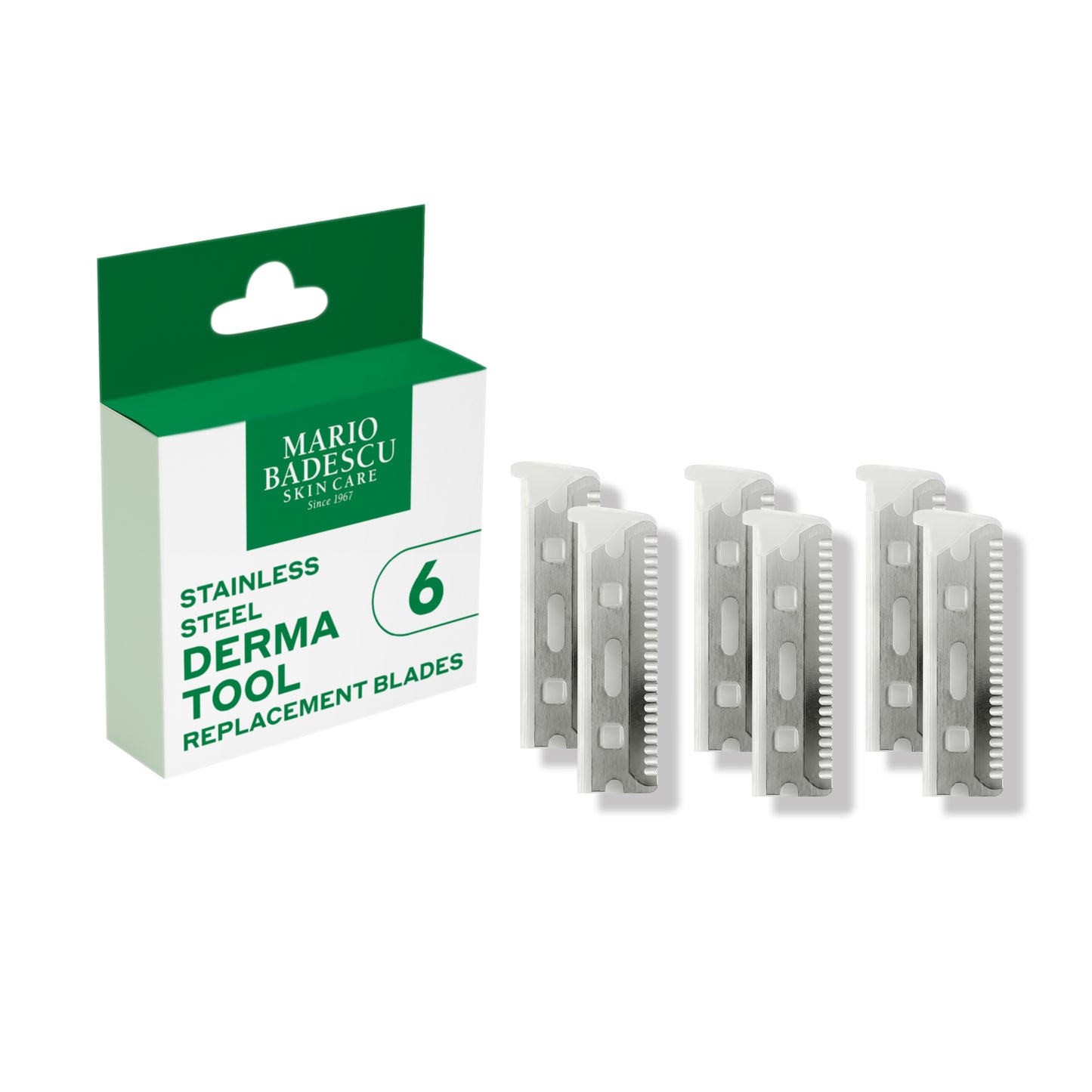Pack of Mario Badescu derma tool replacement blades on a white background