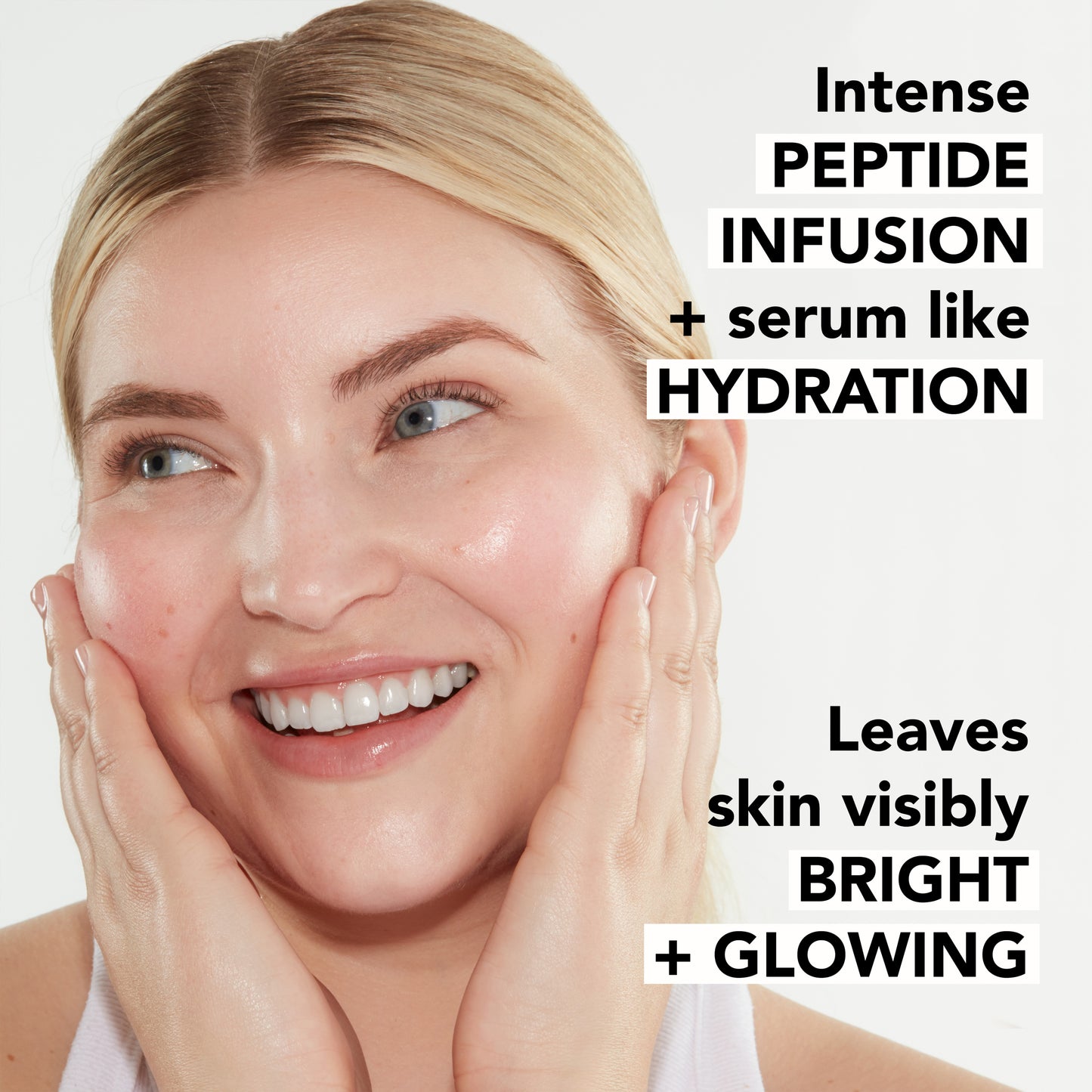 Woman showing results of Hydrating Glow Toner with hydrated and glowing skin