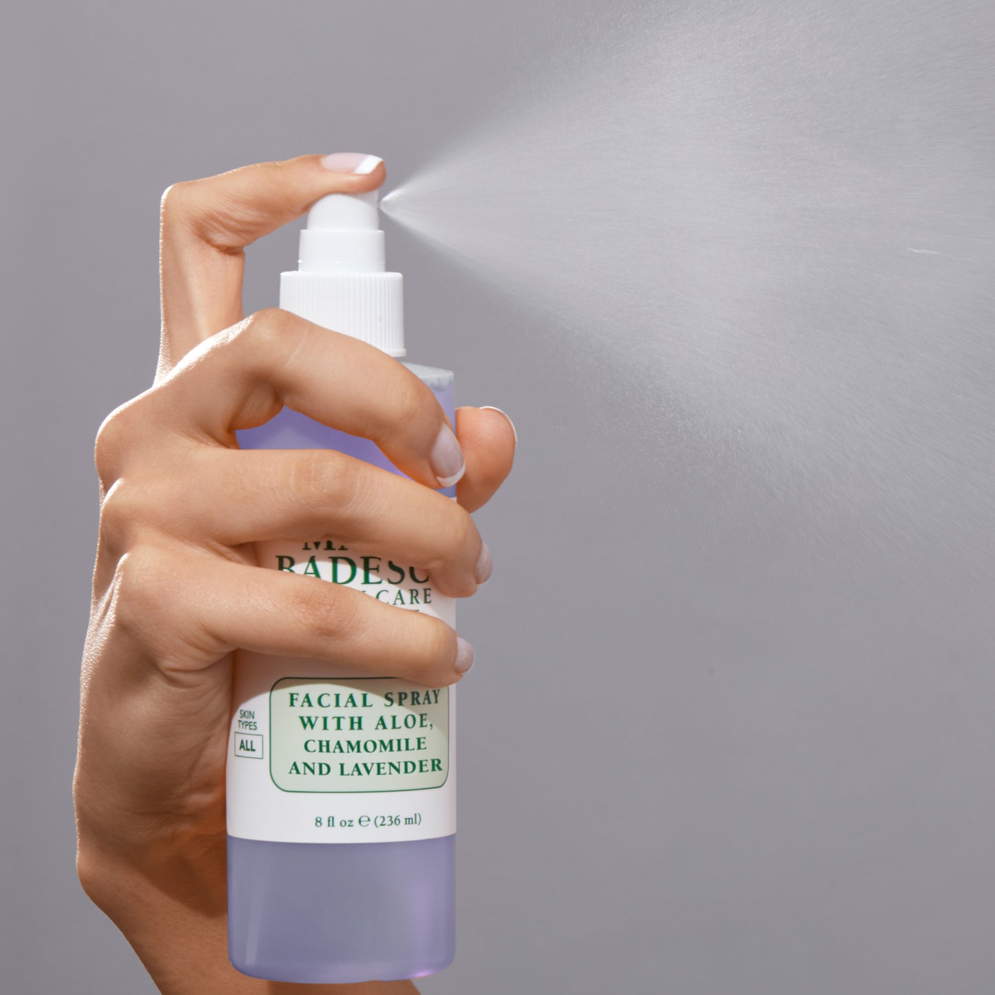 Facial Spray With Aloe, Chamomile, Lavender being misted
