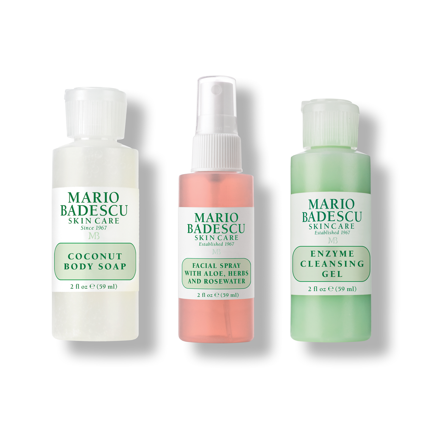 The Vacation Mode: Enzyme Cleansing Gel + Rosewater Facial Spray + Coconut Body Soap