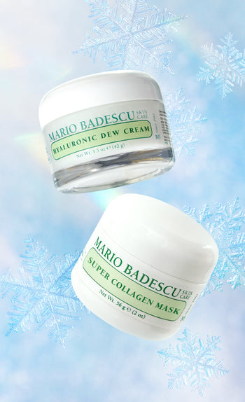 Two Mario Badescu skincare products on a icy background