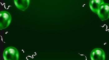 Green balloons and ribbons on a black background