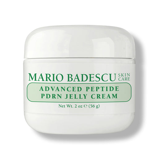 White jar of Mario Badescu Advanced Peptide PDRN Jelly Cream on a white background