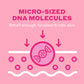 Diagram of micro-sized DNA molecules absorbing into skin on a pink background
