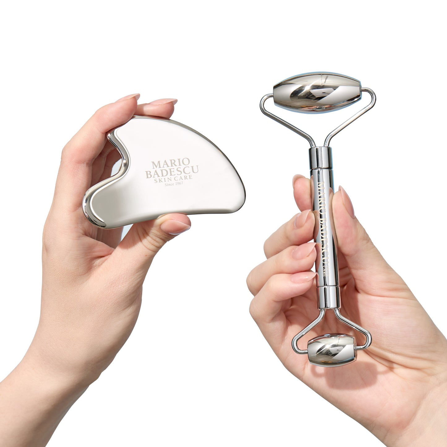 Stainless Steel Facial Roller + Gua Sha Set